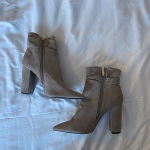 Women’s gray suede heeled booties